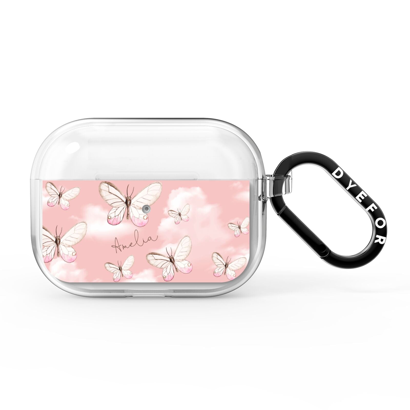 Pink Butterflies Personalised AirPods Pro Clear Case