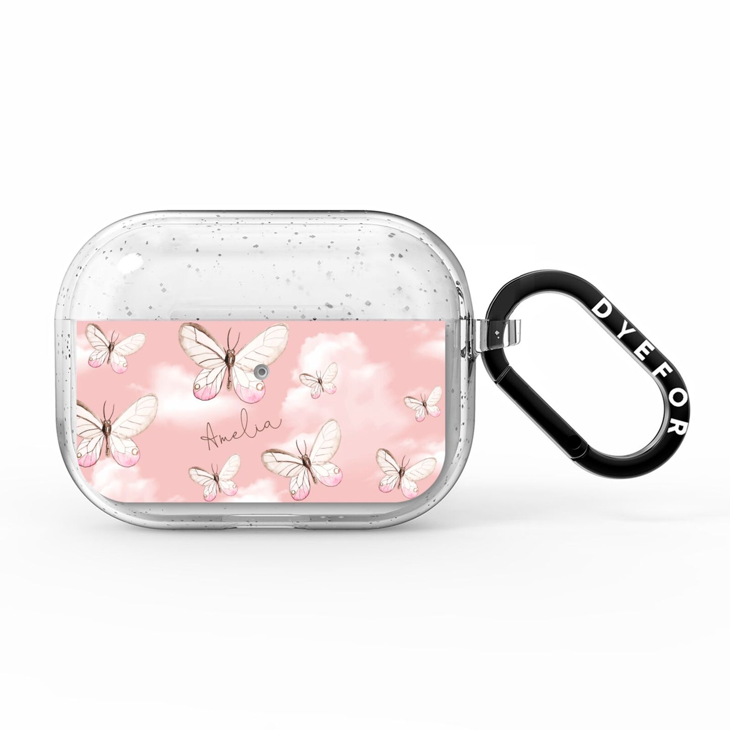 Pink Butterflies Personalised AirPods Pro Glitter Case