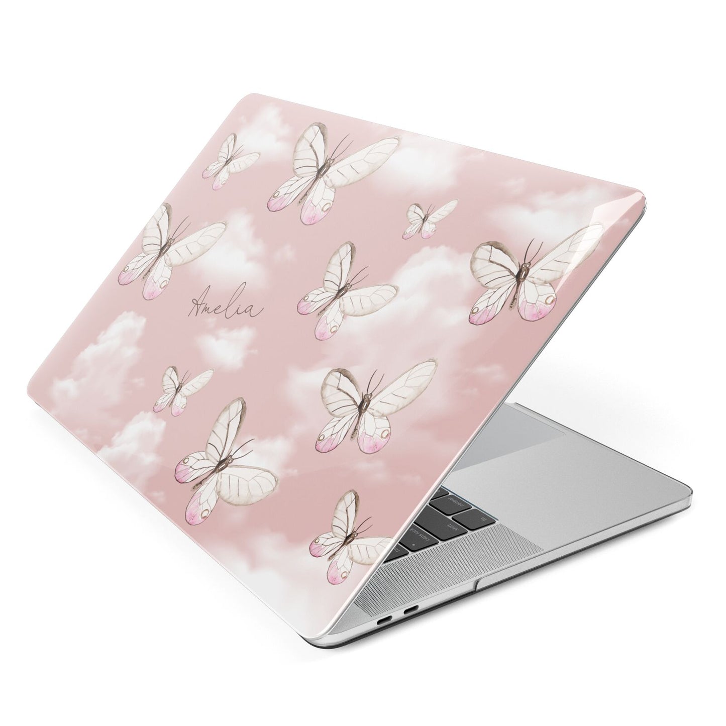 Pink Butterflies Personalised Apple MacBook Case Side View