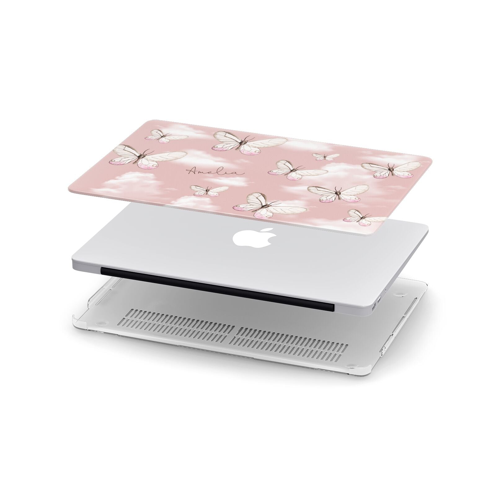 Pink Butterflies Personalised Apple MacBook Case in Detail