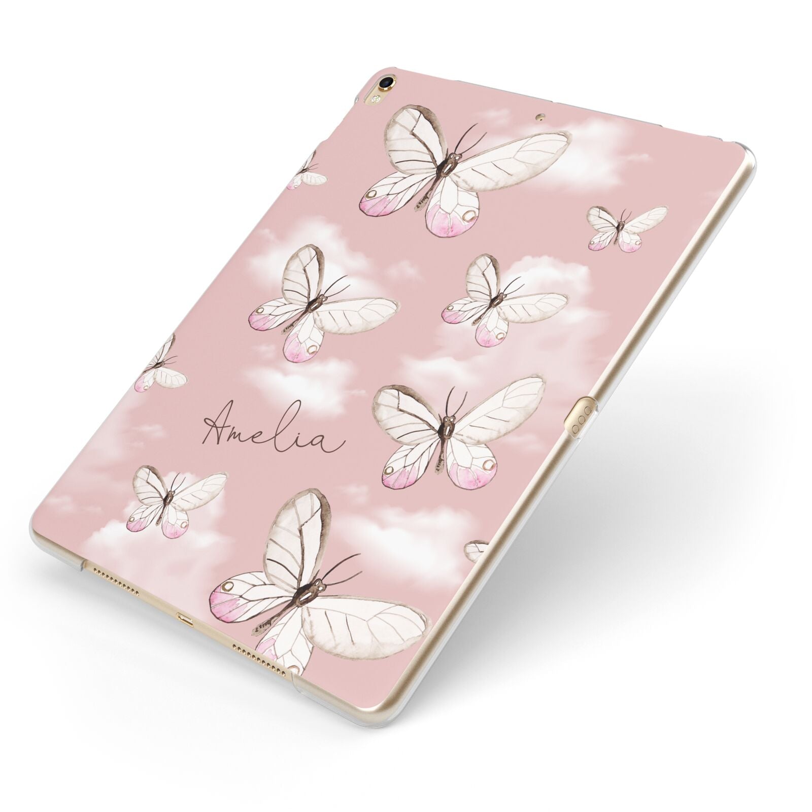 Pink Butterflies Personalised Apple iPad Case on Gold iPad Side View