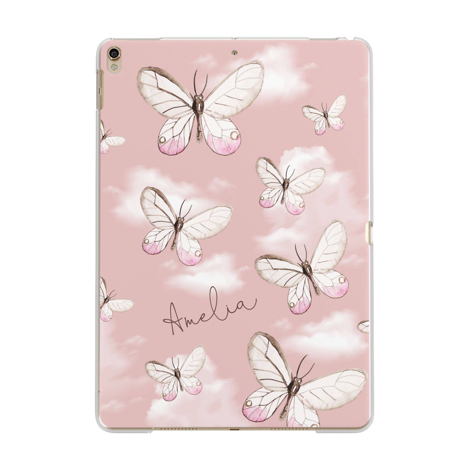 Pink Butterflies Personalised Apple iPad Gold Case