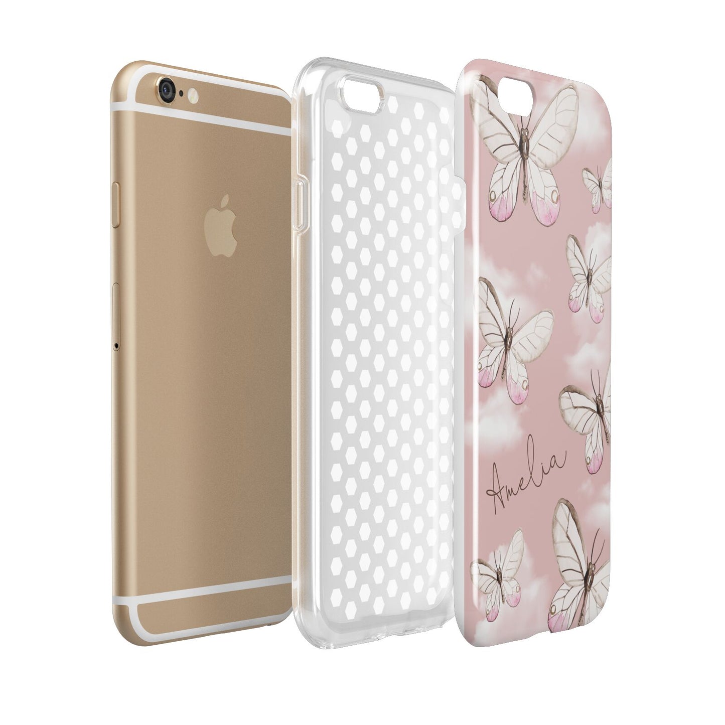 Pink Butterflies Personalised Apple iPhone 6 3D Tough Case Expanded view