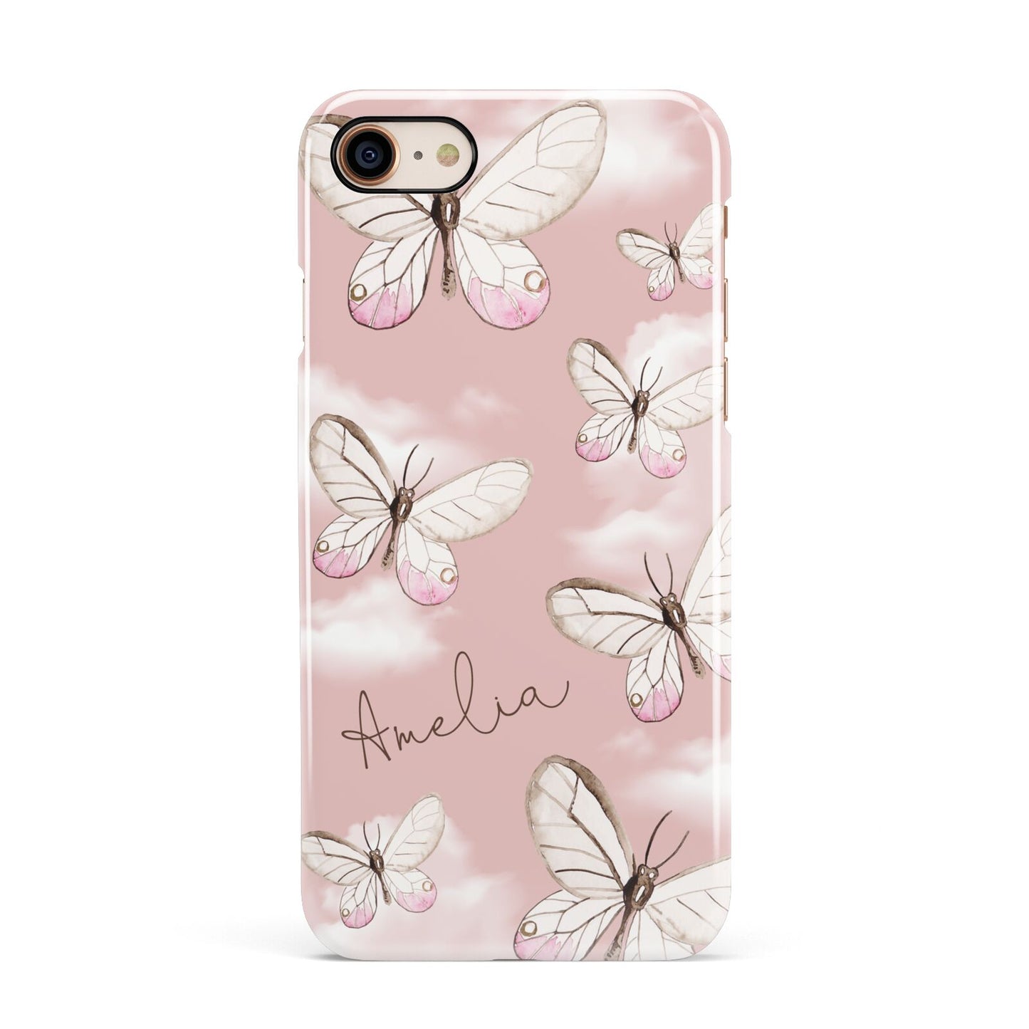 Pink Butterflies Personalised Apple iPhone 7 8 3D Snap Case