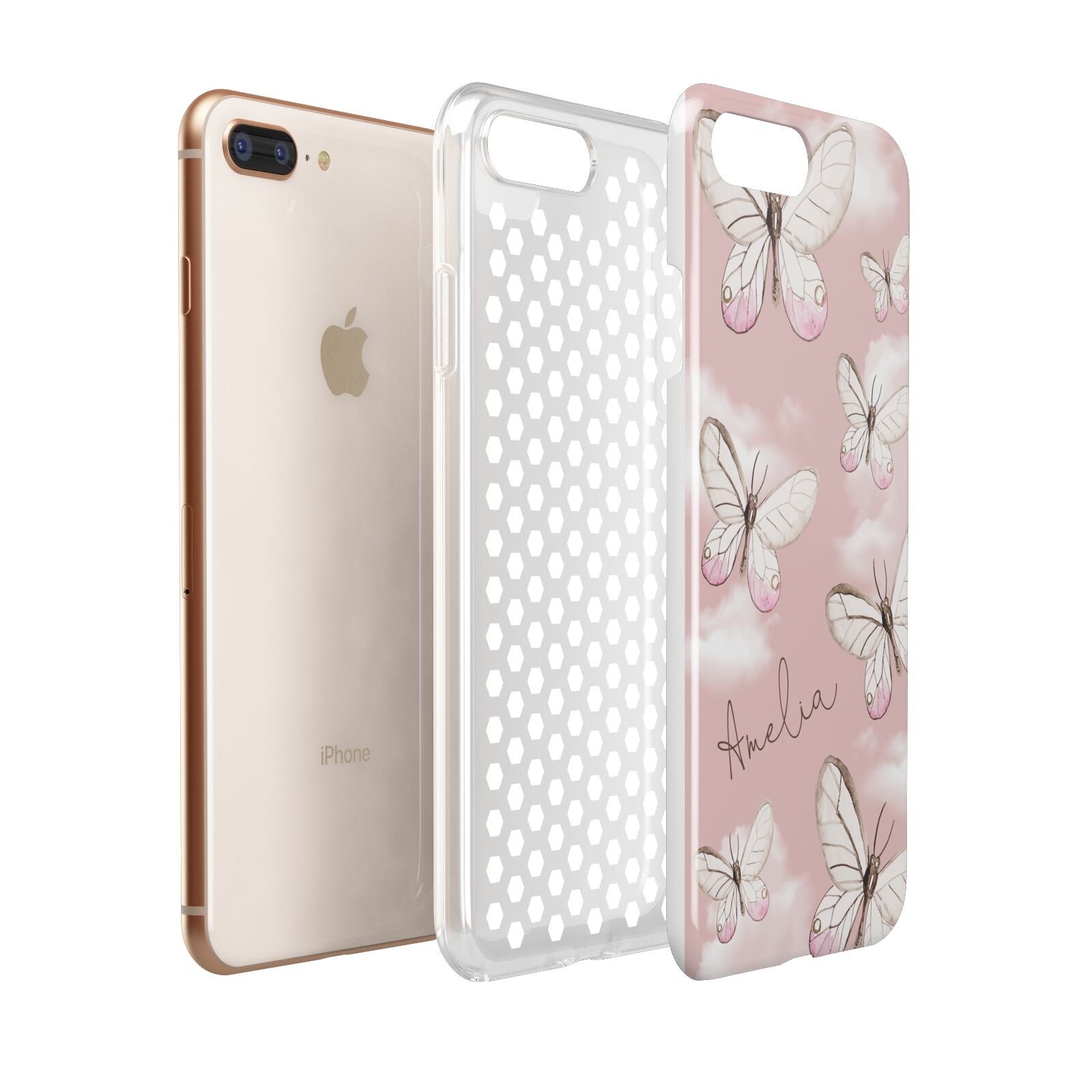 Pink Butterflies Personalised Apple iPhone 7 8 Plus 3D Tough Case Expanded View