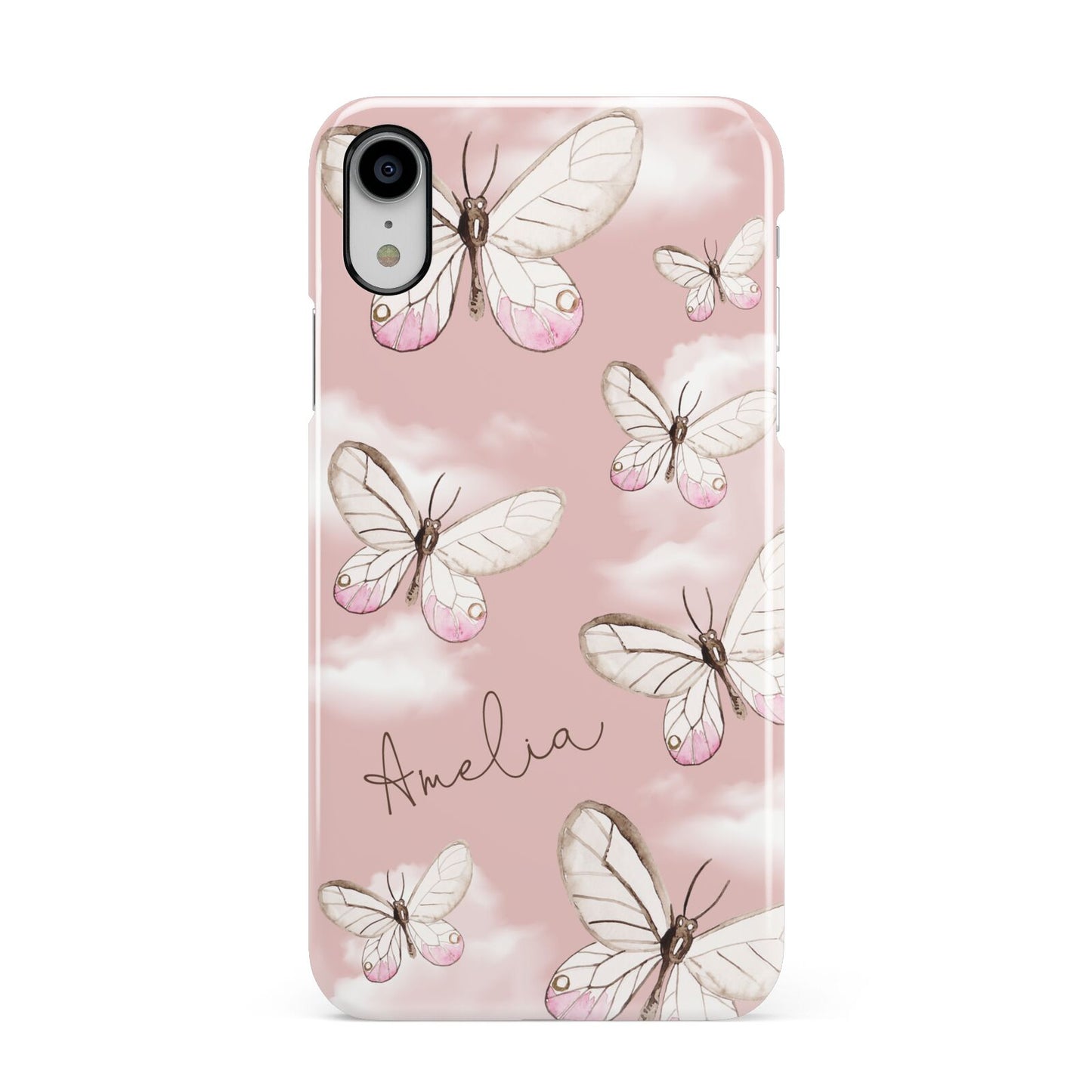 Pink Butterflies Personalised Apple iPhone XR White 3D Snap Case