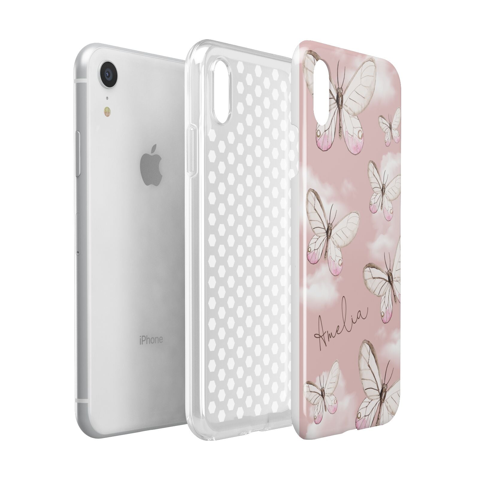 Pink Butterflies Personalised Apple iPhone XR White 3D Tough Case Expanded view