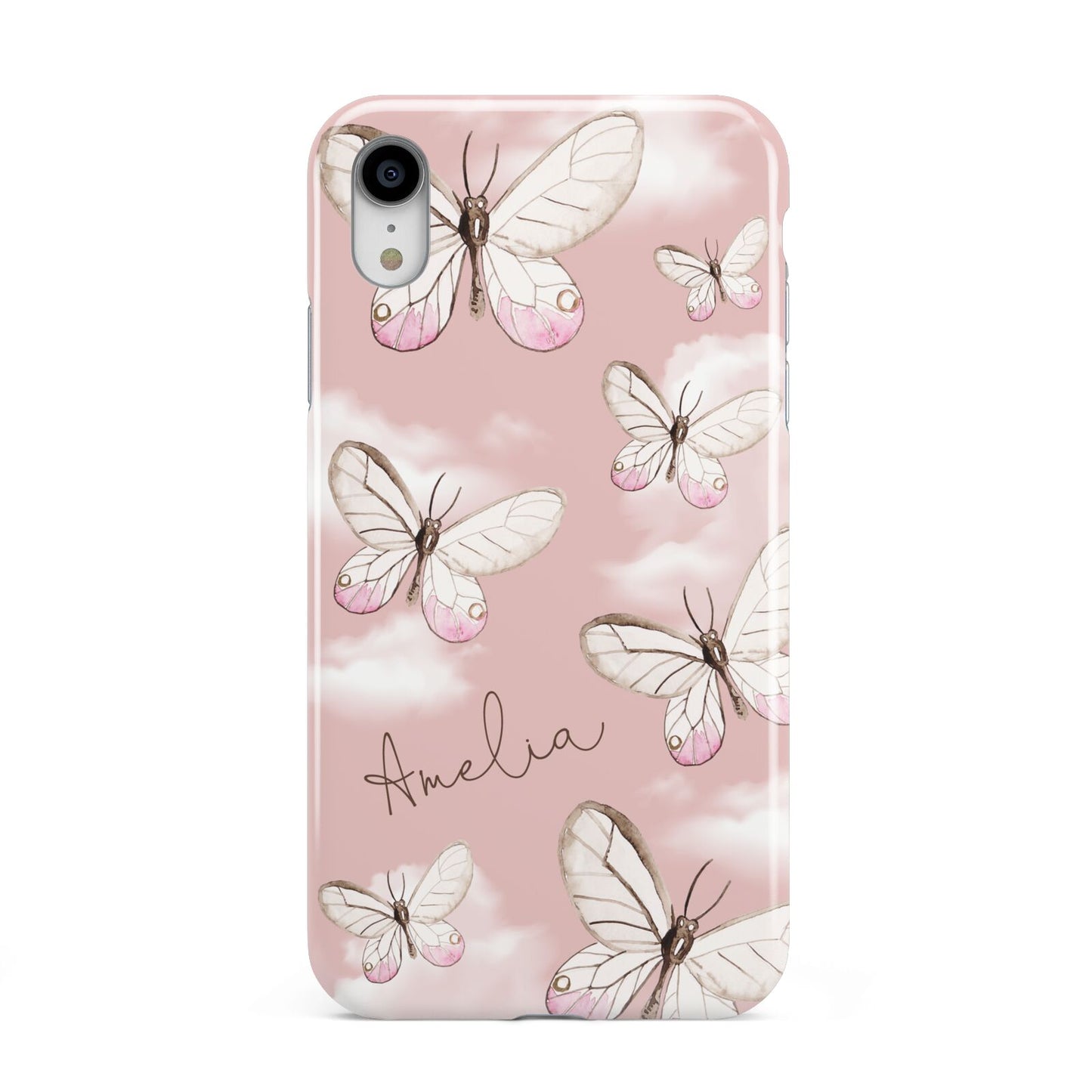 Pink Butterflies Personalised Apple iPhone XR White 3D Tough Case