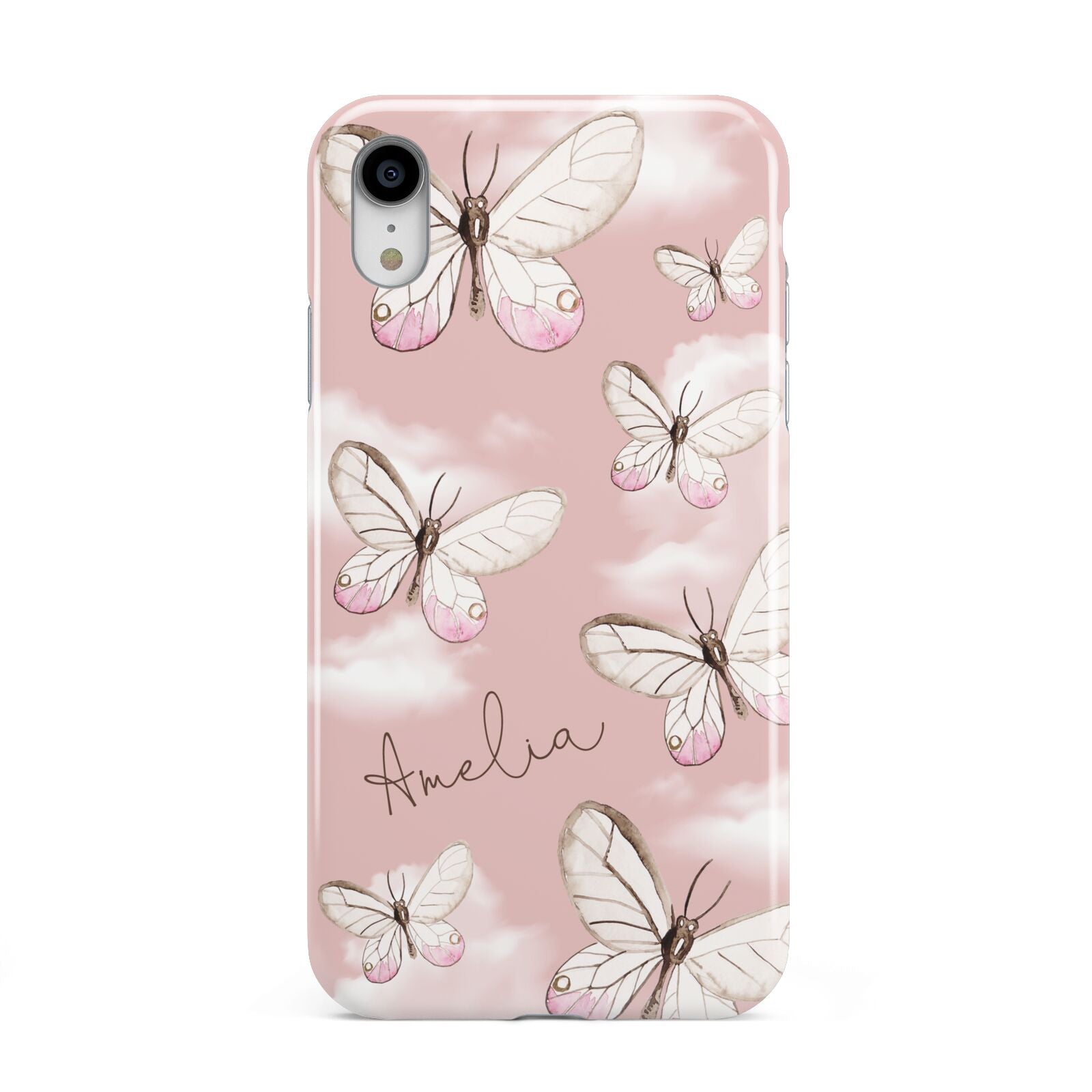 Pink Butterflies Personalised Apple iPhone XR White 3D Tough Case