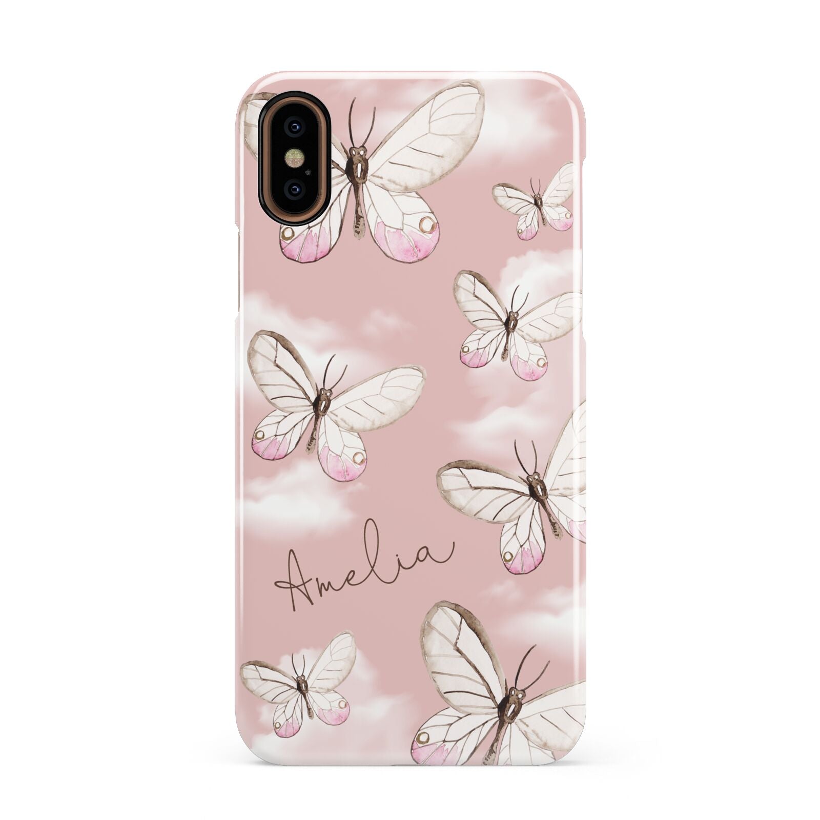 Pink Butterflies Personalised Apple iPhone XS 3D Snap Case