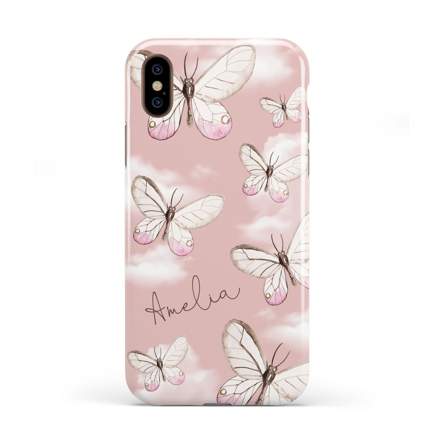 Pink Butterflies Personalised Apple iPhone XS 3D Tough