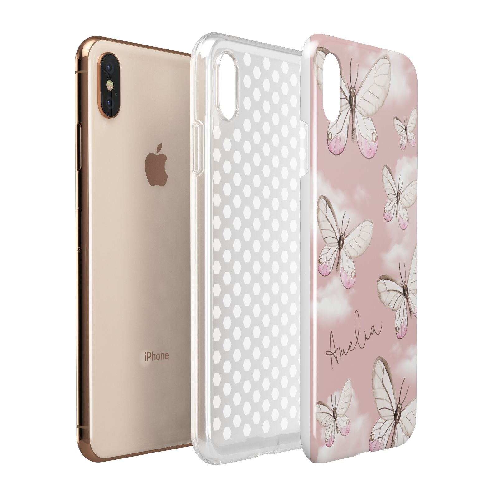 Pink Butterflies Personalised Apple iPhone Xs Max 3D Tough Case Expanded View