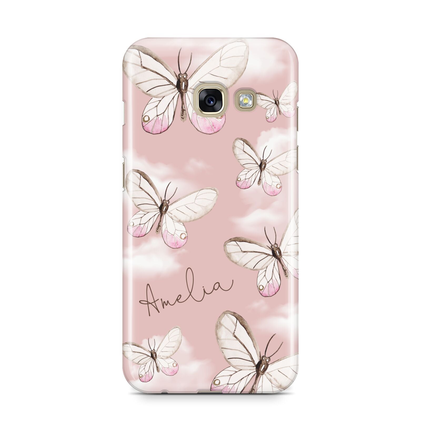 Pink Butterflies Personalised Samsung Galaxy A3 2017 Case on gold phone