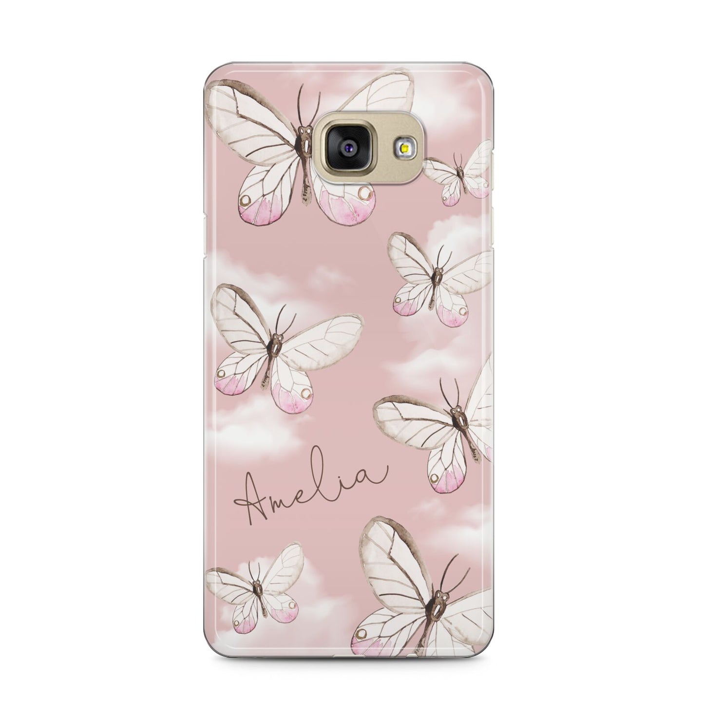 Pink Butterflies Personalised Samsung Galaxy A5 2016 Case on gold phone