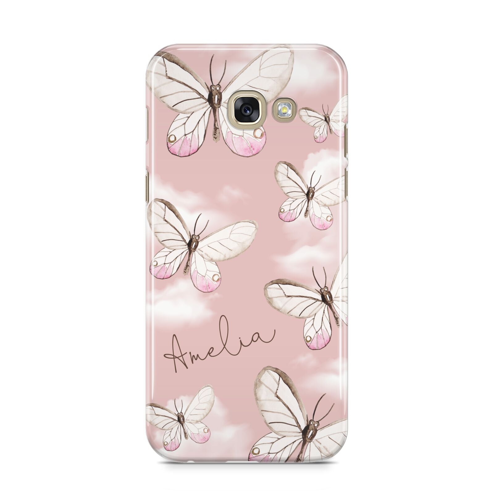 Pink Butterflies Personalised Samsung Galaxy A5 2017 Case on gold phone