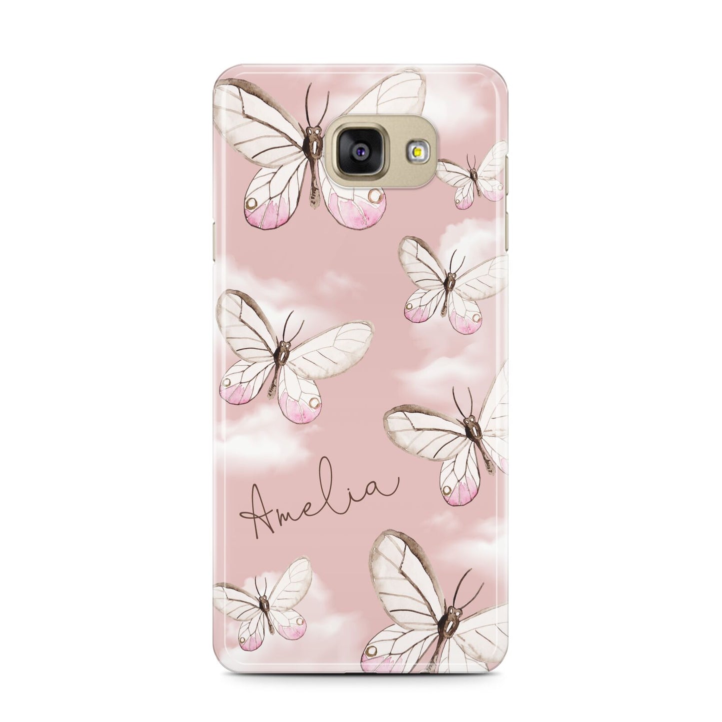 Pink Butterflies Personalised Samsung Galaxy A7 2016 Case on gold phone