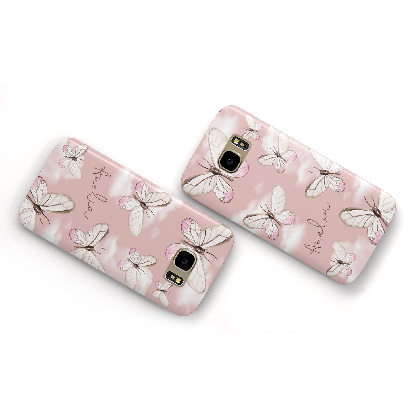 Pink Butterflies Personalised Samsung Galaxy Case Flat Overview