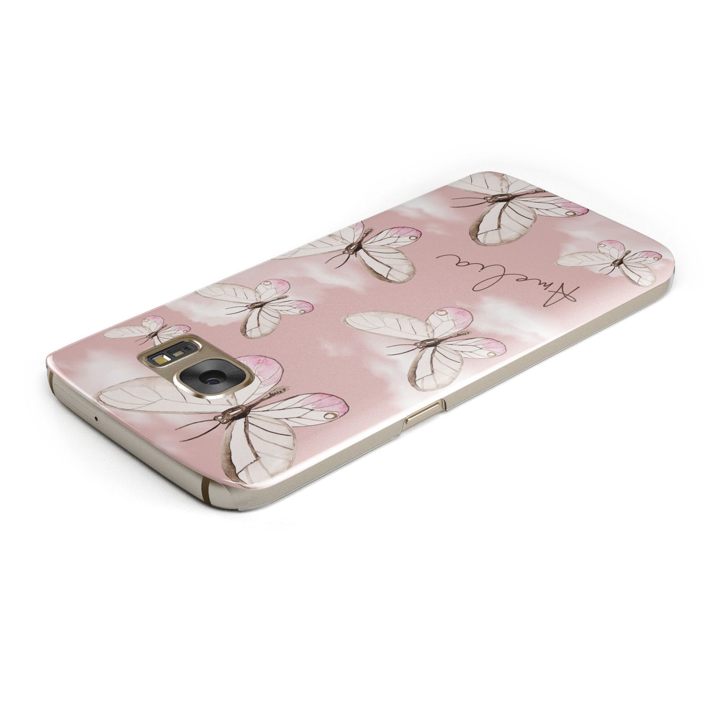 Pink Butterflies Personalised Samsung Galaxy Case Top Cutout