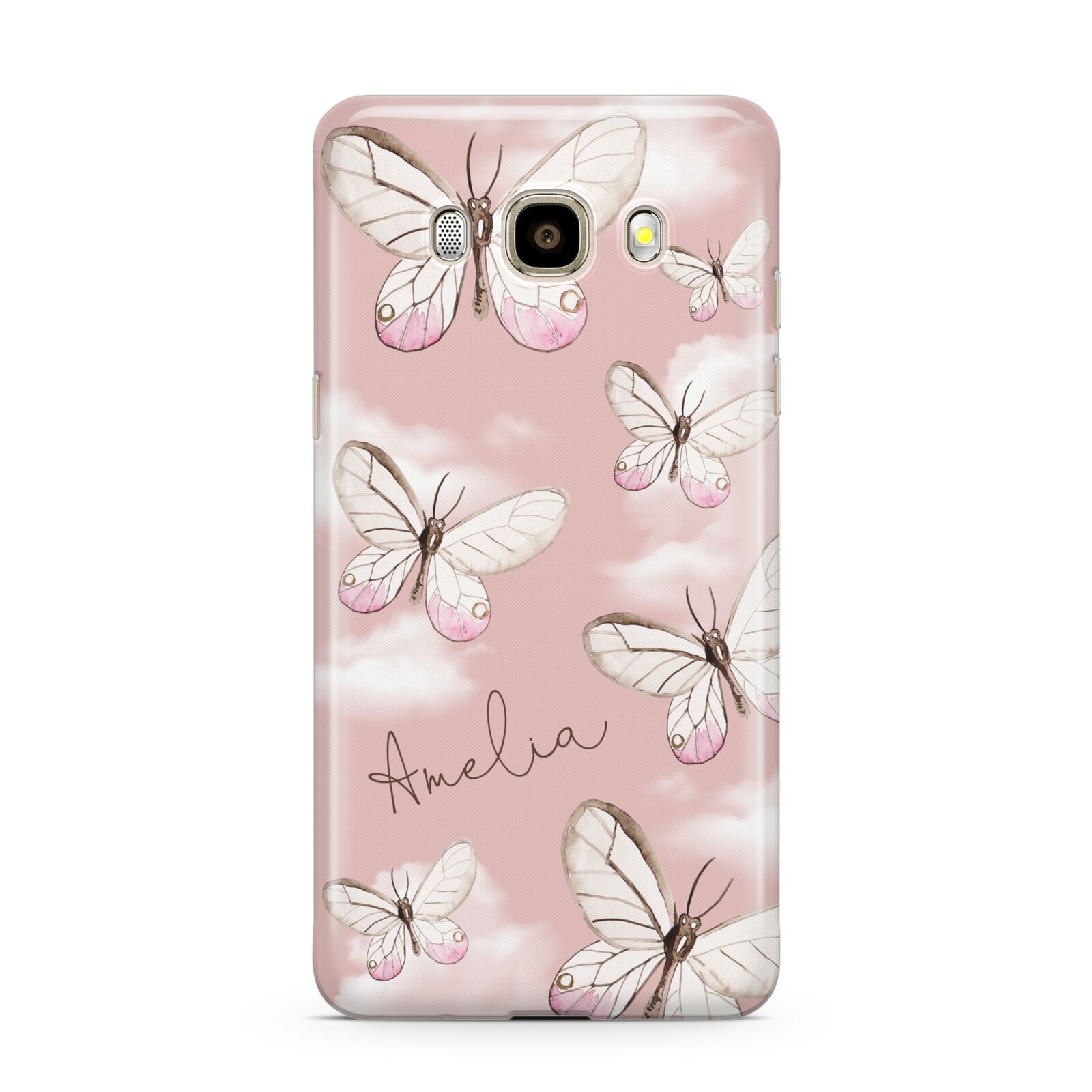 Pink Butterflies Personalised Samsung Galaxy J7 2016 Case on gold phone