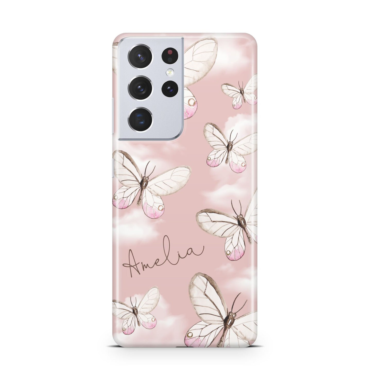 Pink Butterflies Personalised Samsung S21 Ultra Case