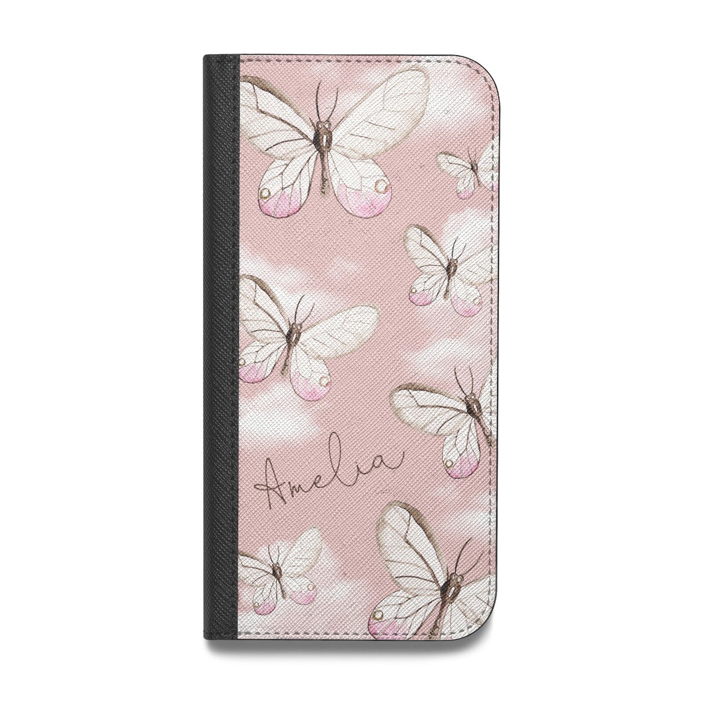 Pink Butterflies Personalised Vegan Leather Flip iPhone Case