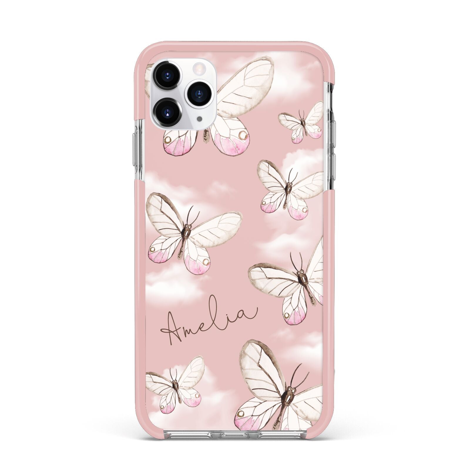 Pink Butterflies Personalised iPhone 11 Pro Max Impact Pink Edge Case