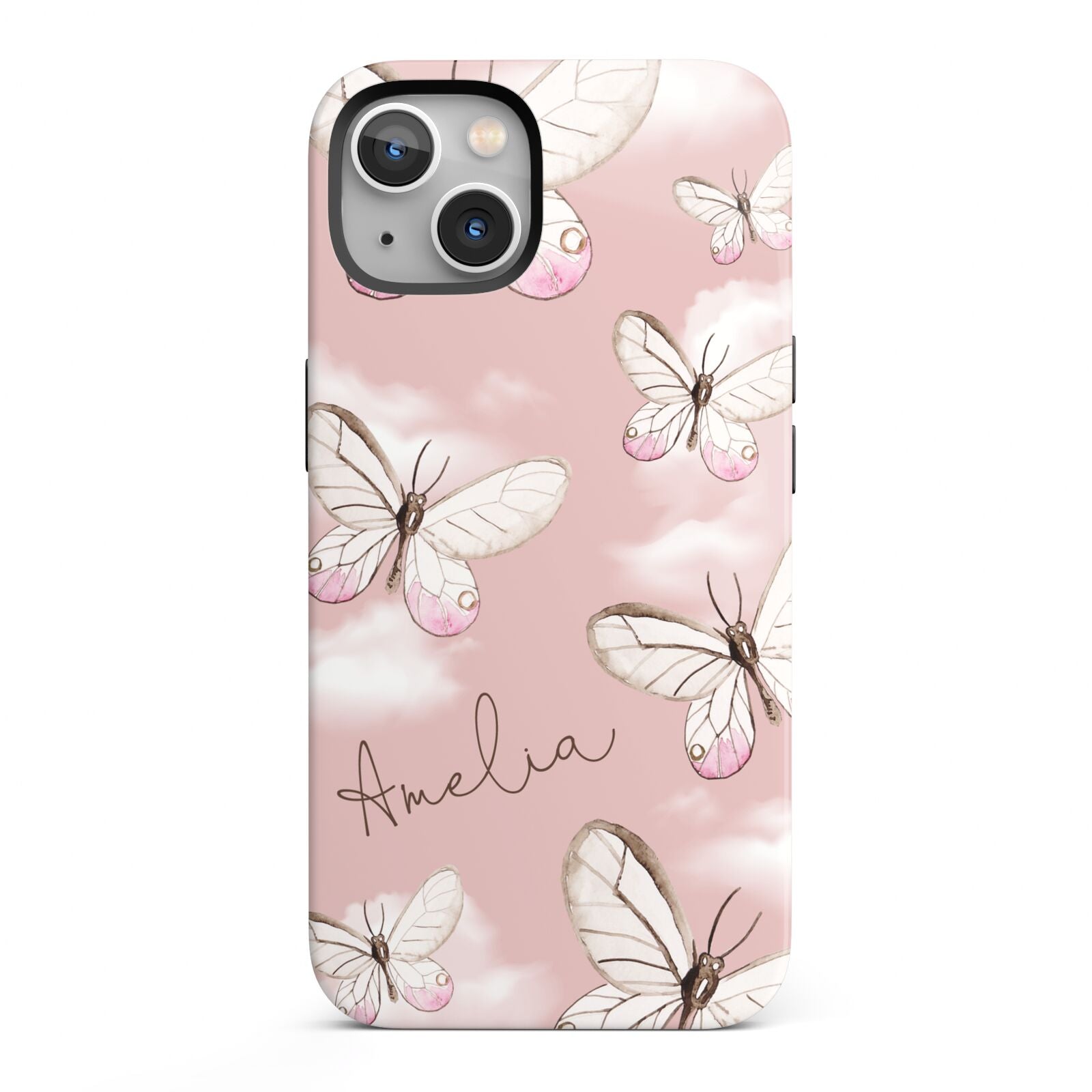 Pink Butterflies Personalised iPhone 13 Full Wrap 3D Tough Case