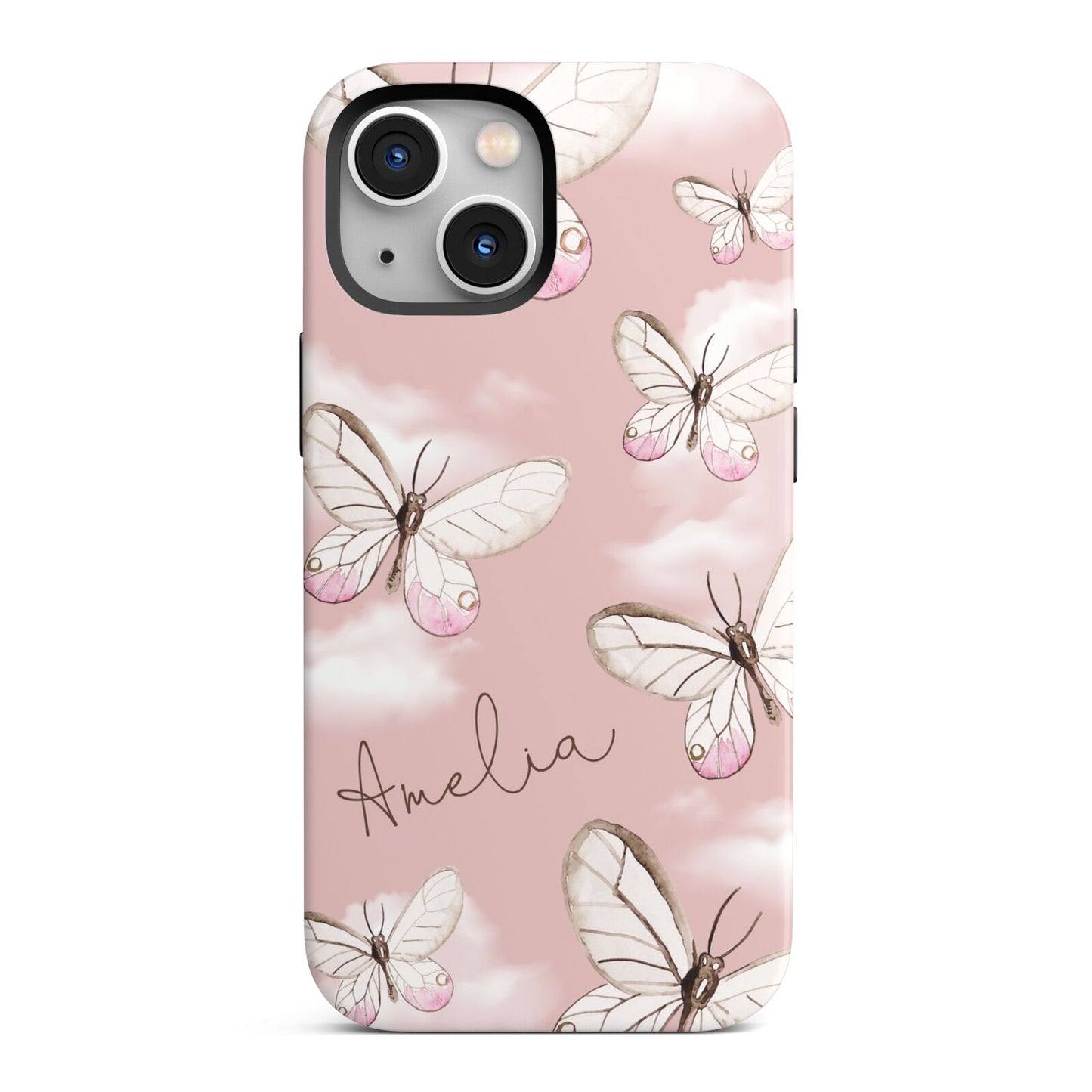 Pink Butterflies Personalised iPhone 13 Mini Full Wrap 3D Tough Case