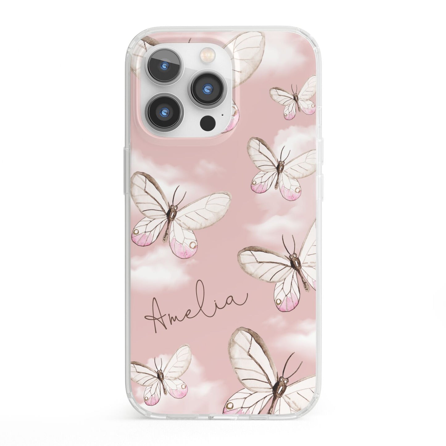 Pink Butterflies Personalised iPhone 13 Pro Clear Bumper Case