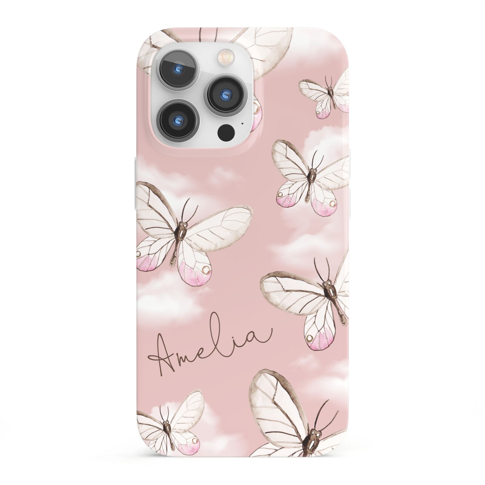 Pink Butterflies Personalised iPhone 13 Pro Full Wrap 3D Snap Case