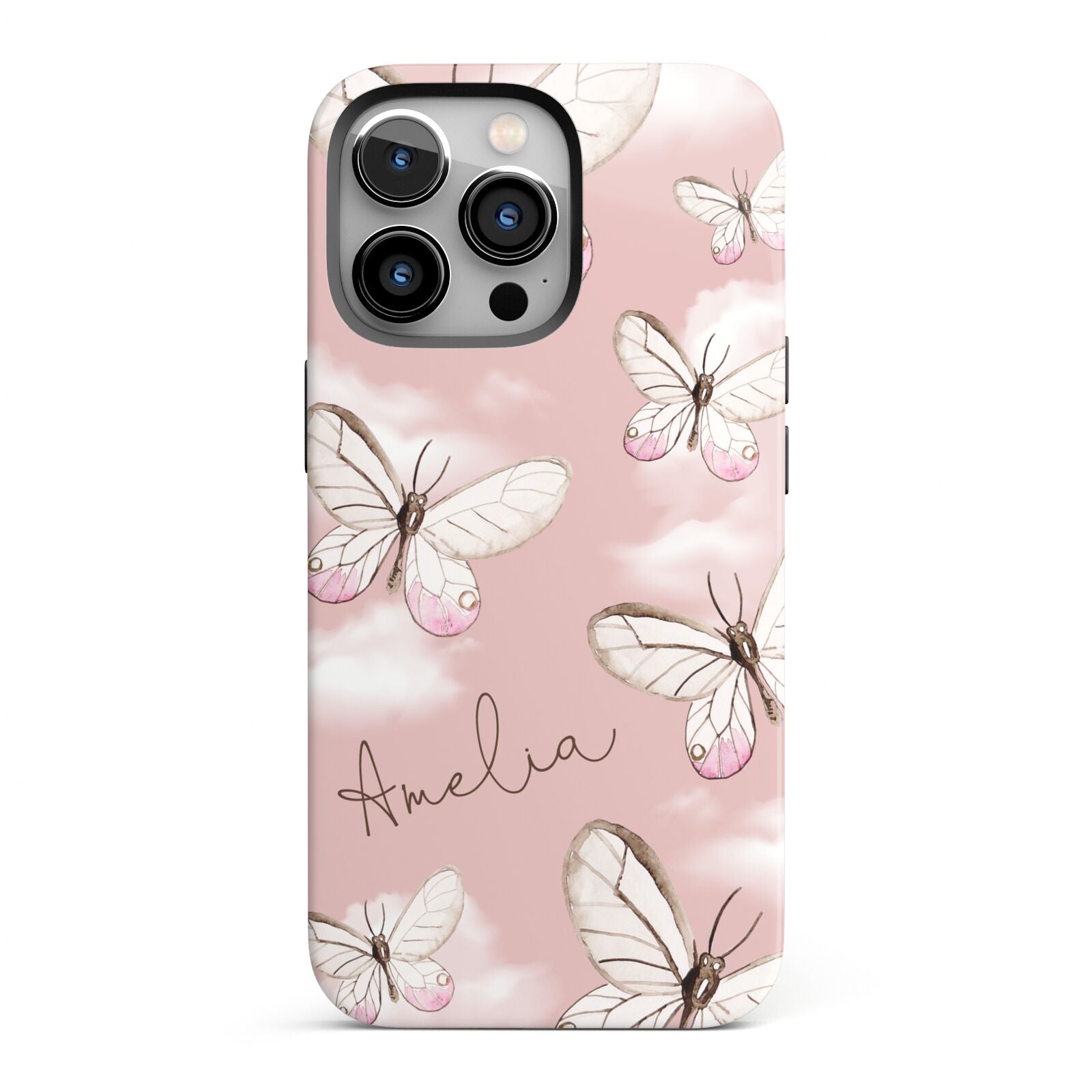 Pink Butterflies Personalised iPhone 13 Pro Full Wrap 3D Tough Case