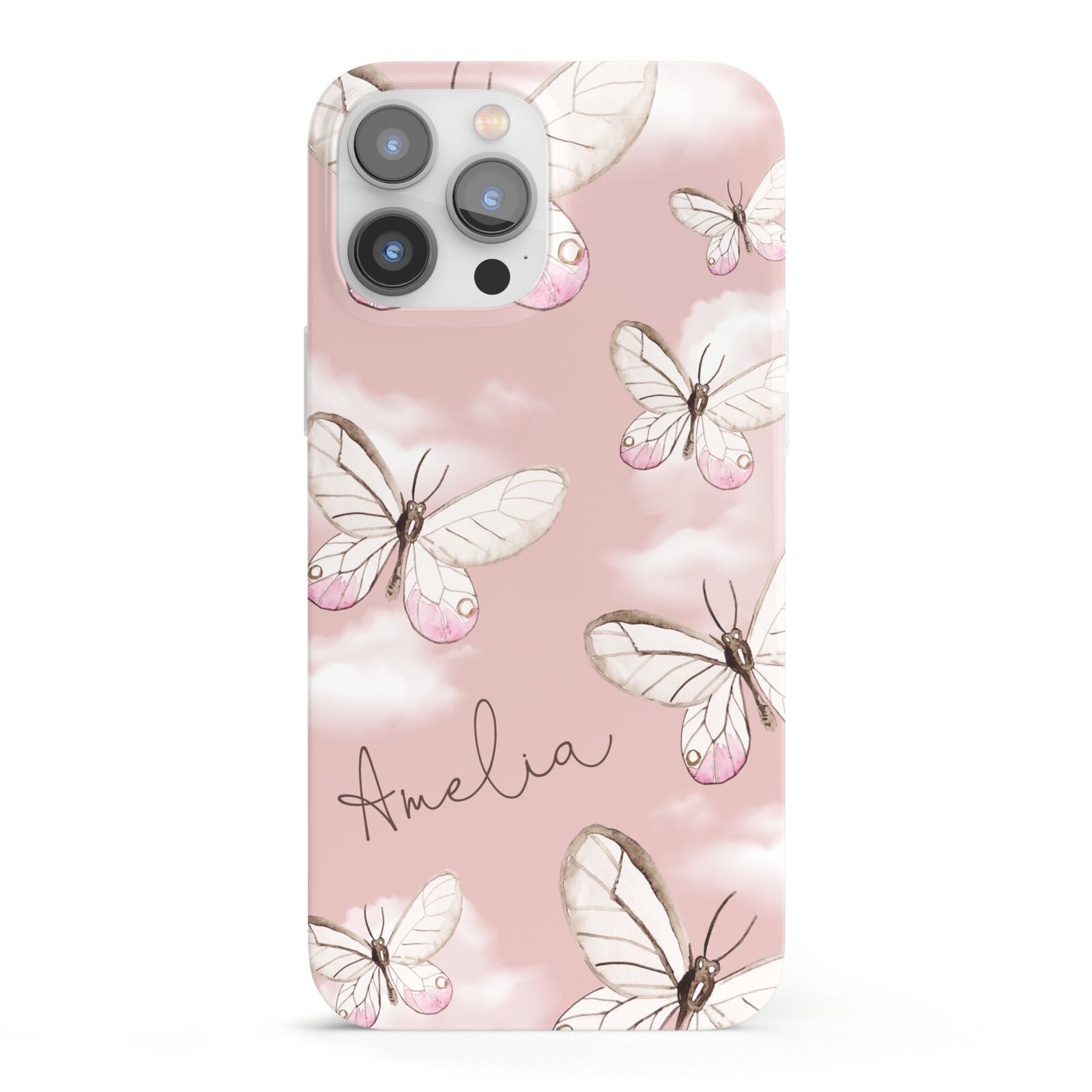 Pink Butterflies Personalised iPhone 13 Pro Max Full Wrap 3D Snap Case