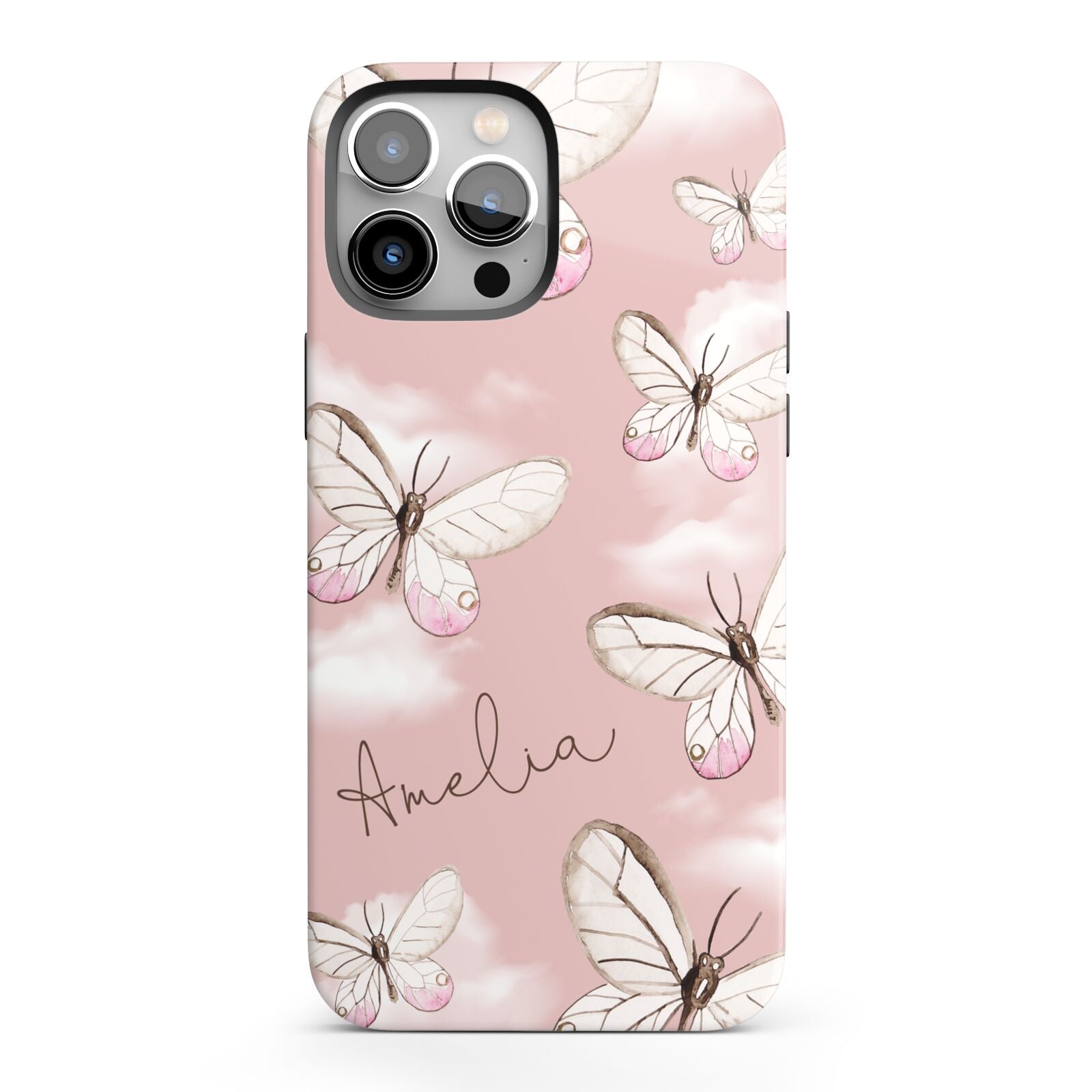 Pink Butterflies Personalised iPhone 13 Pro Max Full Wrap 3D Tough Case