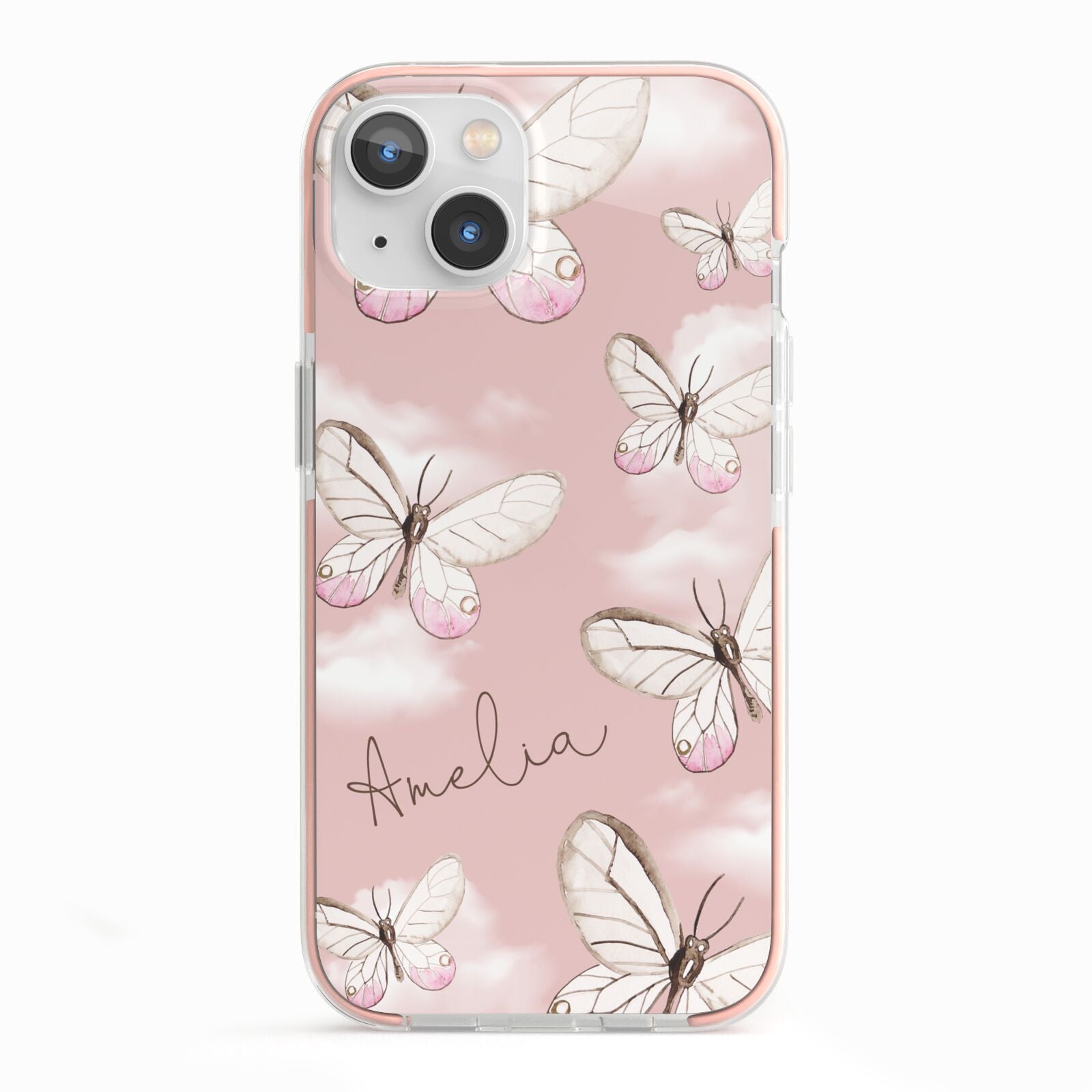 Pink Butterflies Personalised iPhone 13 TPU Impact Case with Pink Edges