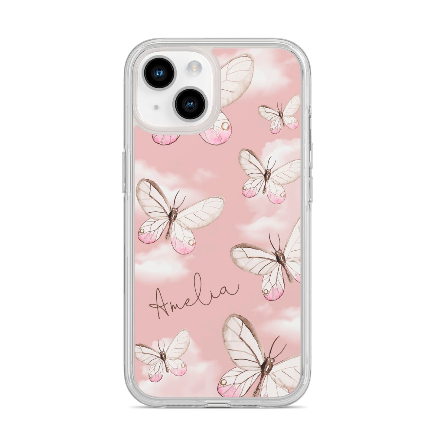 Pink Butterflies Personalised iPhone 14 Clear Tough Case Starlight