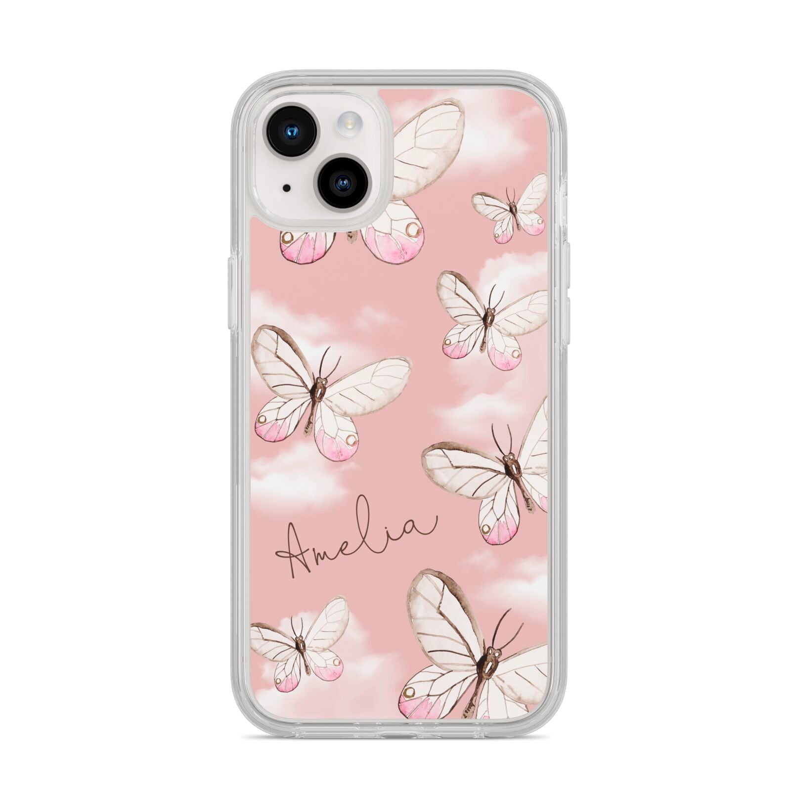 Pink Butterflies Personalised iPhone 14 Plus Clear Tough Case Starlight