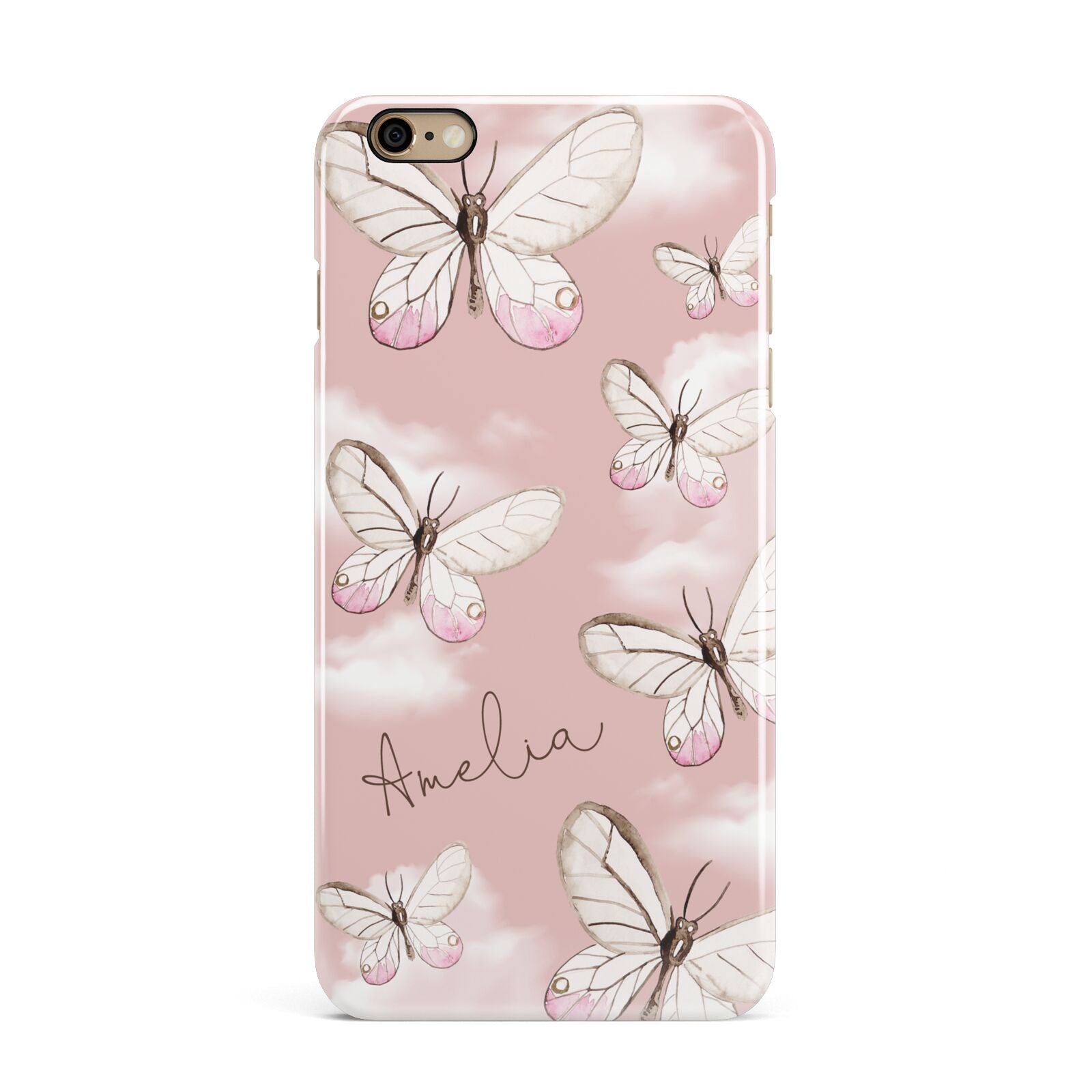 Pink Butterflies Personalised iPhone 6 Plus 3D Snap Case on Gold Phone