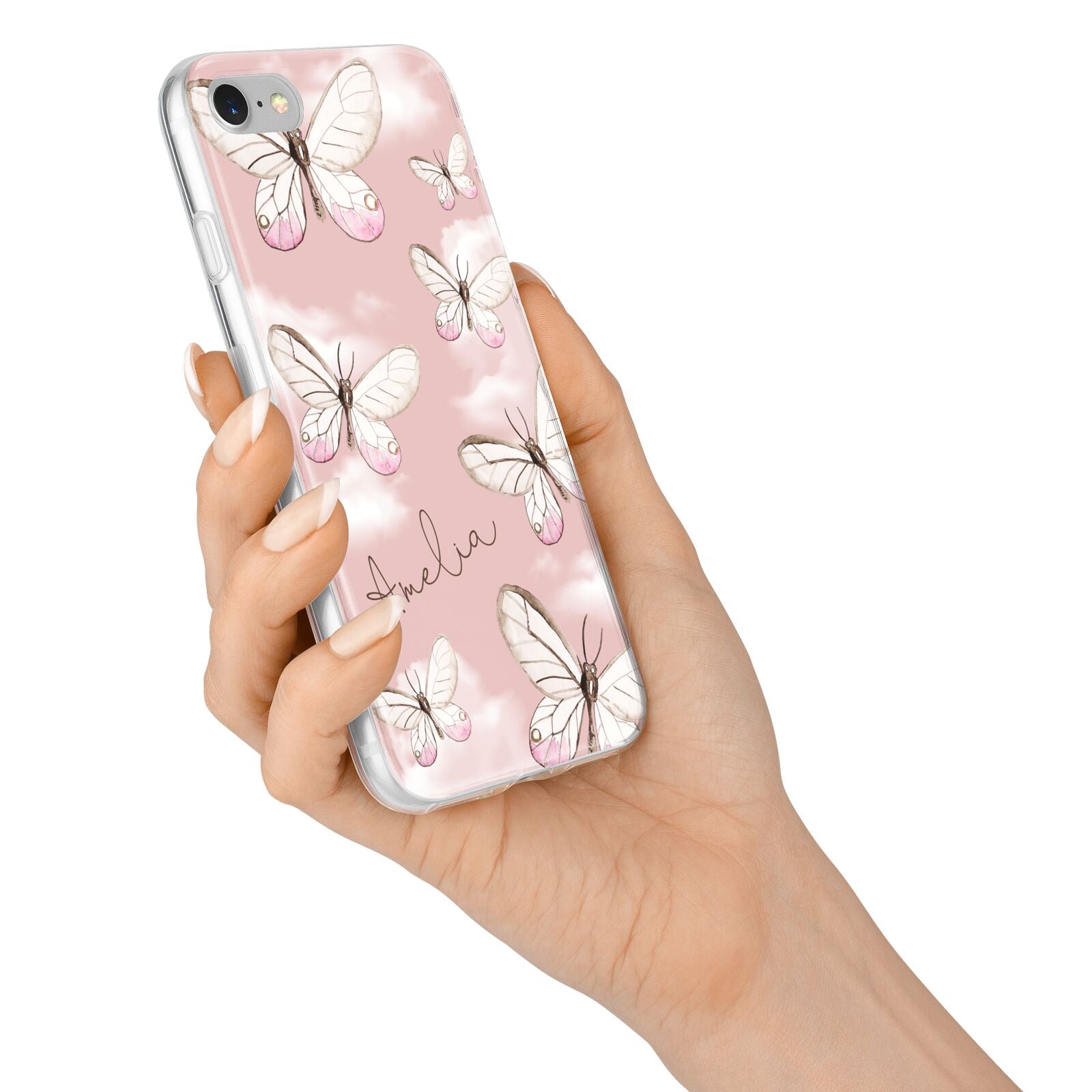 Pink Butterflies Personalised iPhone 7 Bumper Case on Silver iPhone Alternative Image