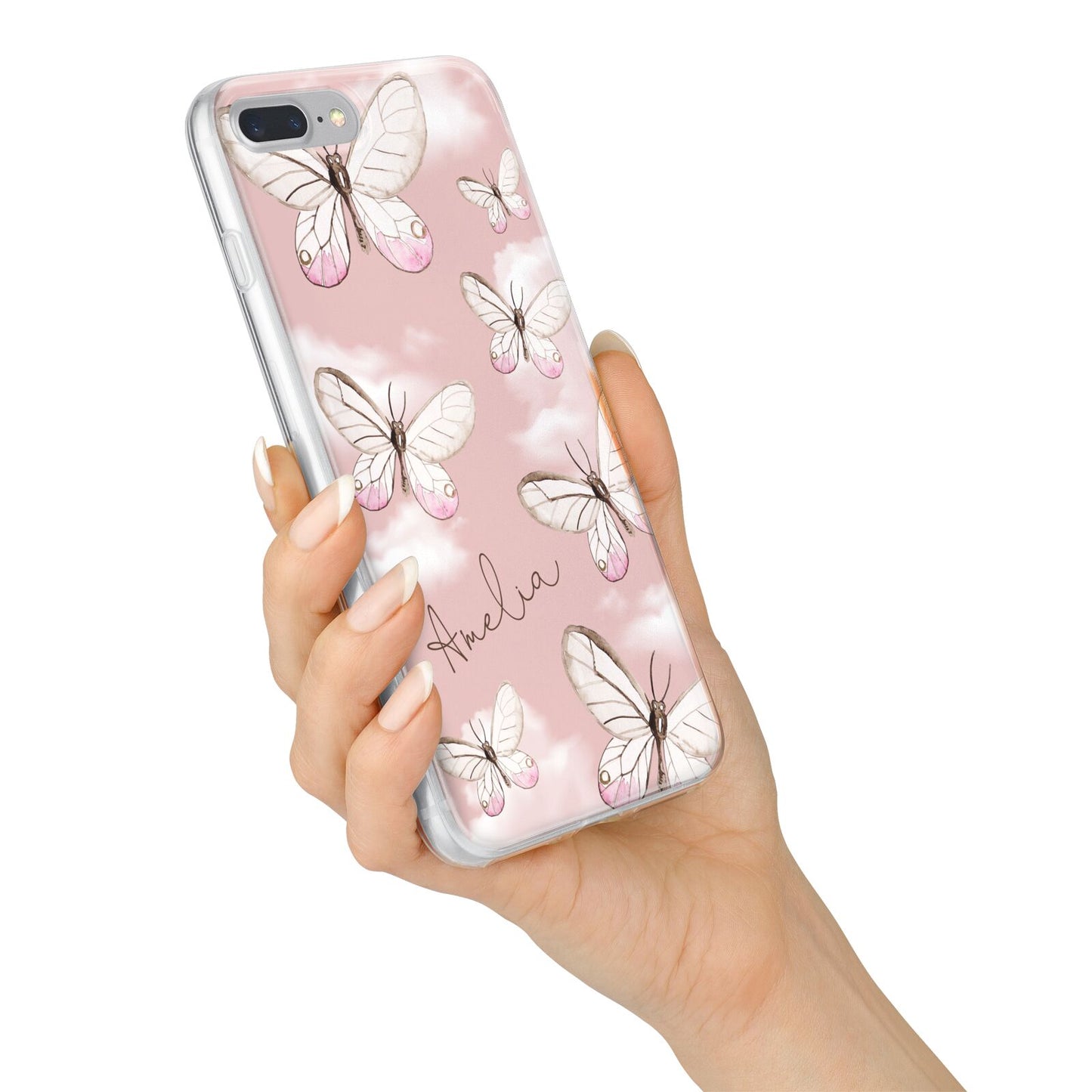 Pink Butterflies Personalised iPhone 7 Plus Bumper Case on Silver iPhone Alternative Image