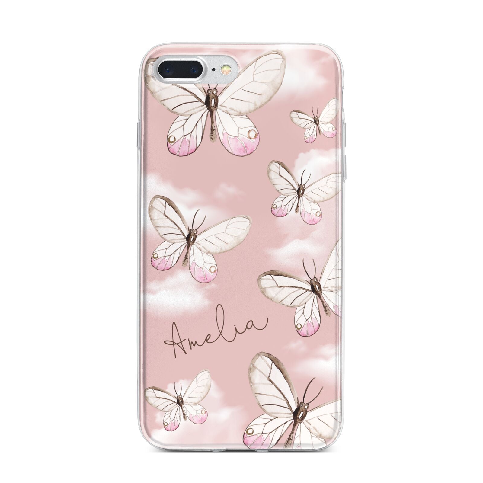 Pink Butterflies Personalised iPhone 7 Plus Bumper Case on Silver iPhone