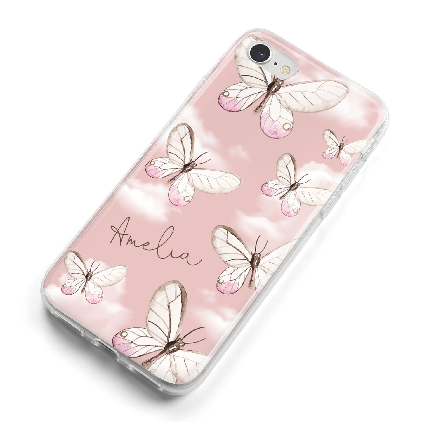 Pink Butterflies Personalised iPhone 8 Bumper Case on Silver iPhone Alternative Image