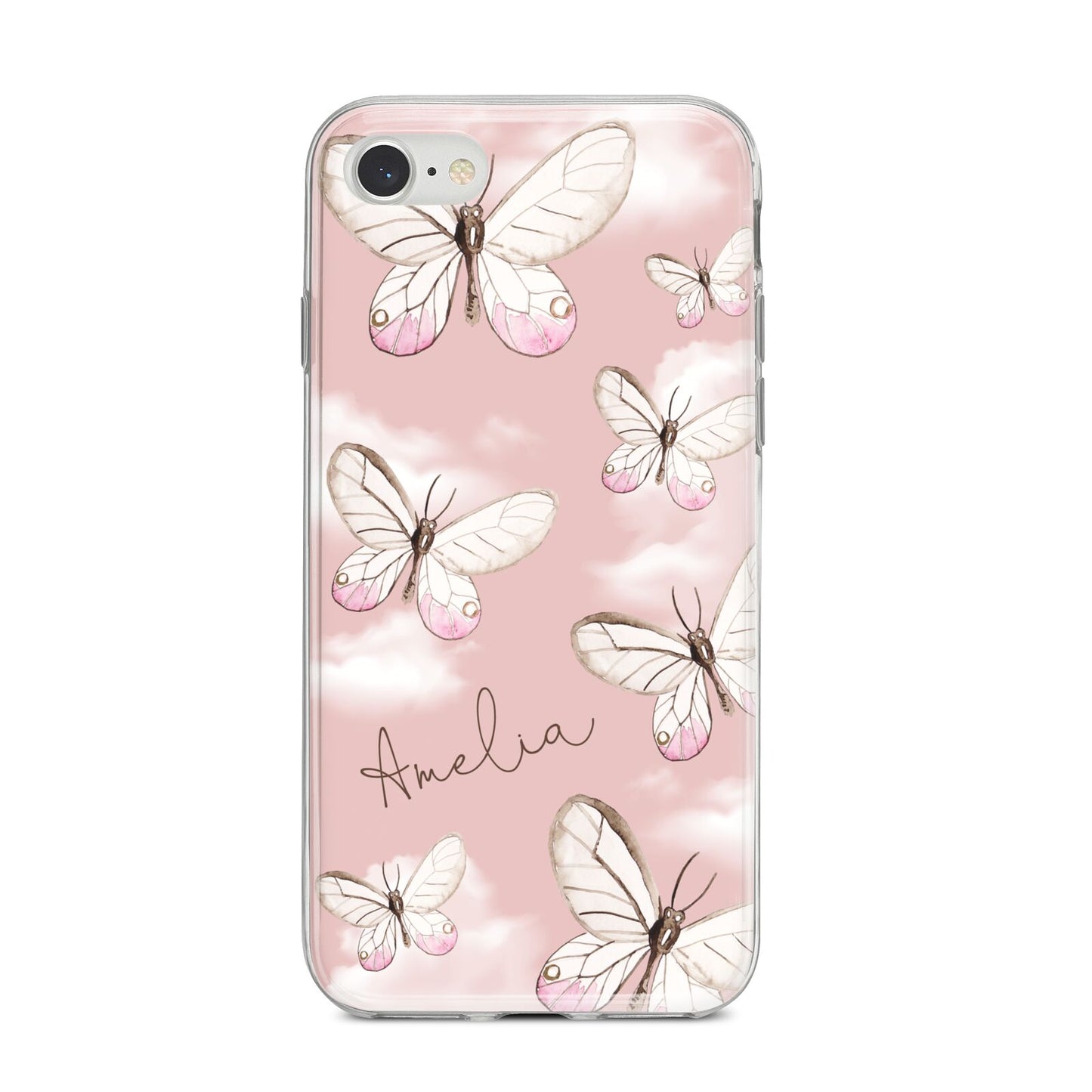 Pink Butterflies Personalised iPhone 8 Bumper Case on Silver iPhone