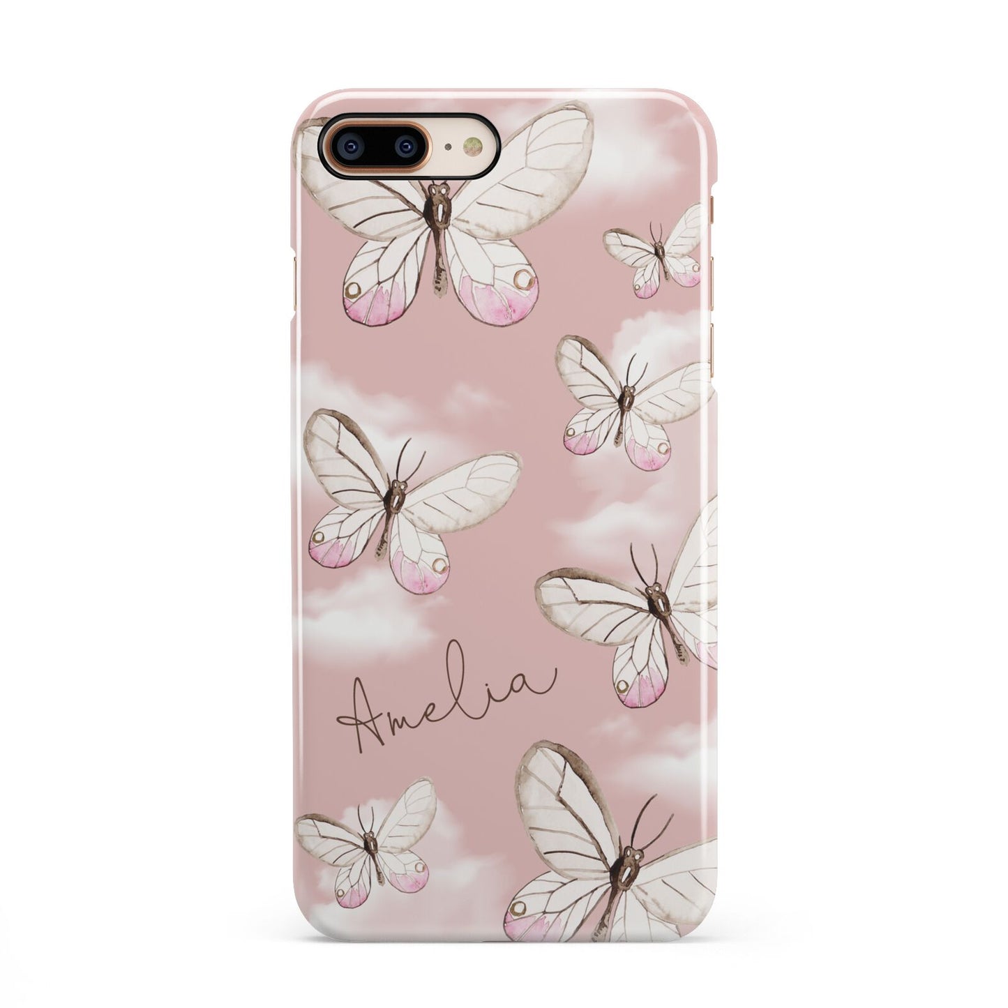 Pink Butterflies Personalised iPhone 8 Plus 3D Snap Case on Gold Phone