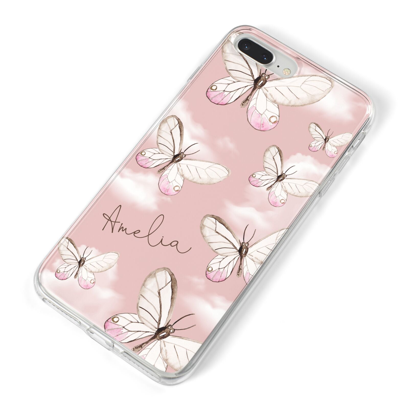 Pink Butterflies Personalised iPhone 8 Plus Bumper Case on Silver iPhone Alternative Image