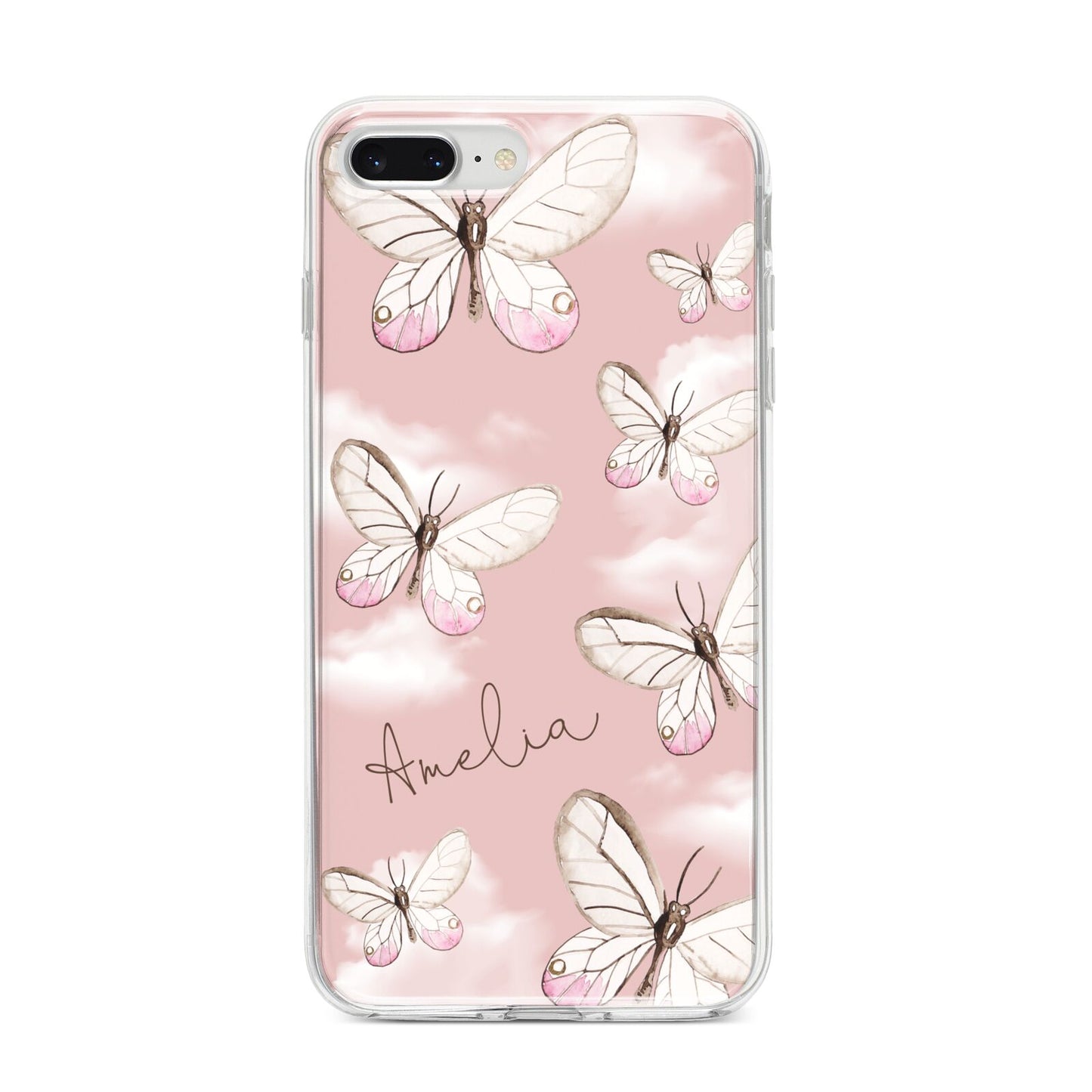 Pink Butterflies Personalised iPhone 8 Plus Bumper Case on Silver iPhone