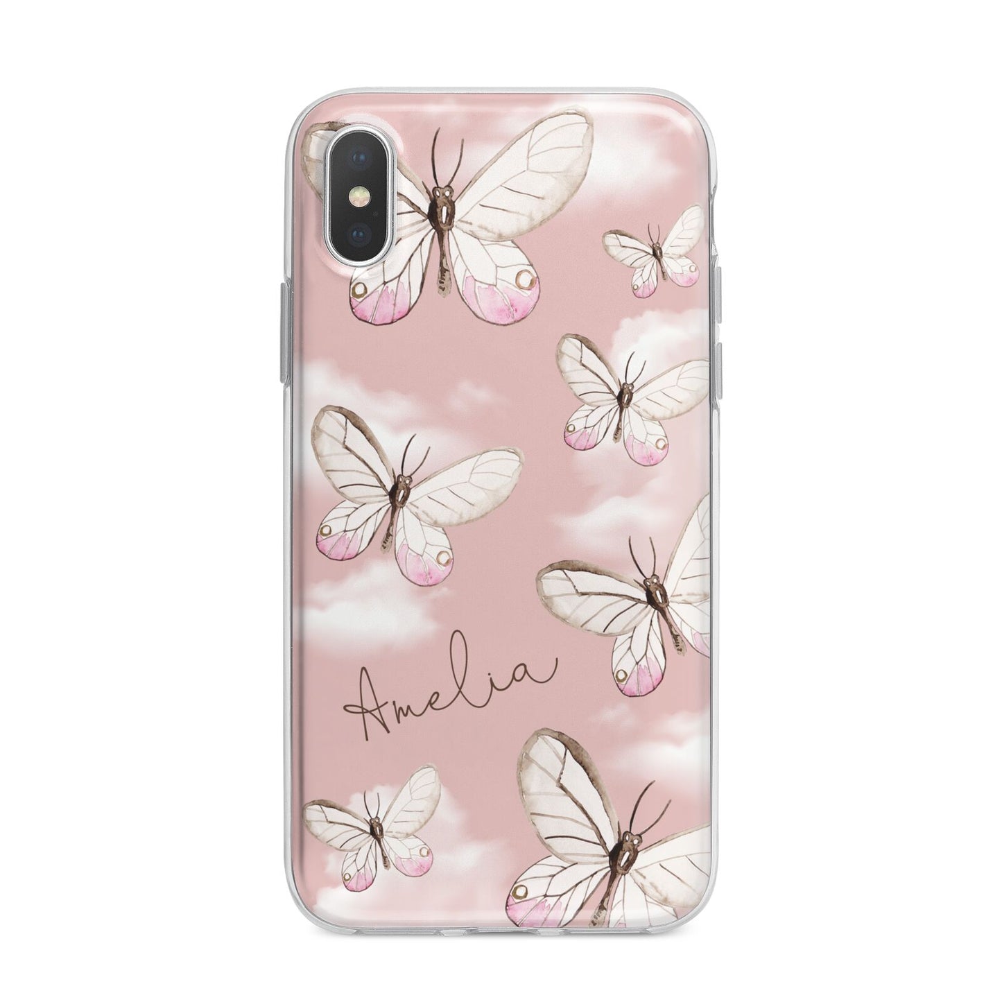 Pink Butterflies Personalised iPhone X Bumper Case on Silver iPhone Alternative Image 1