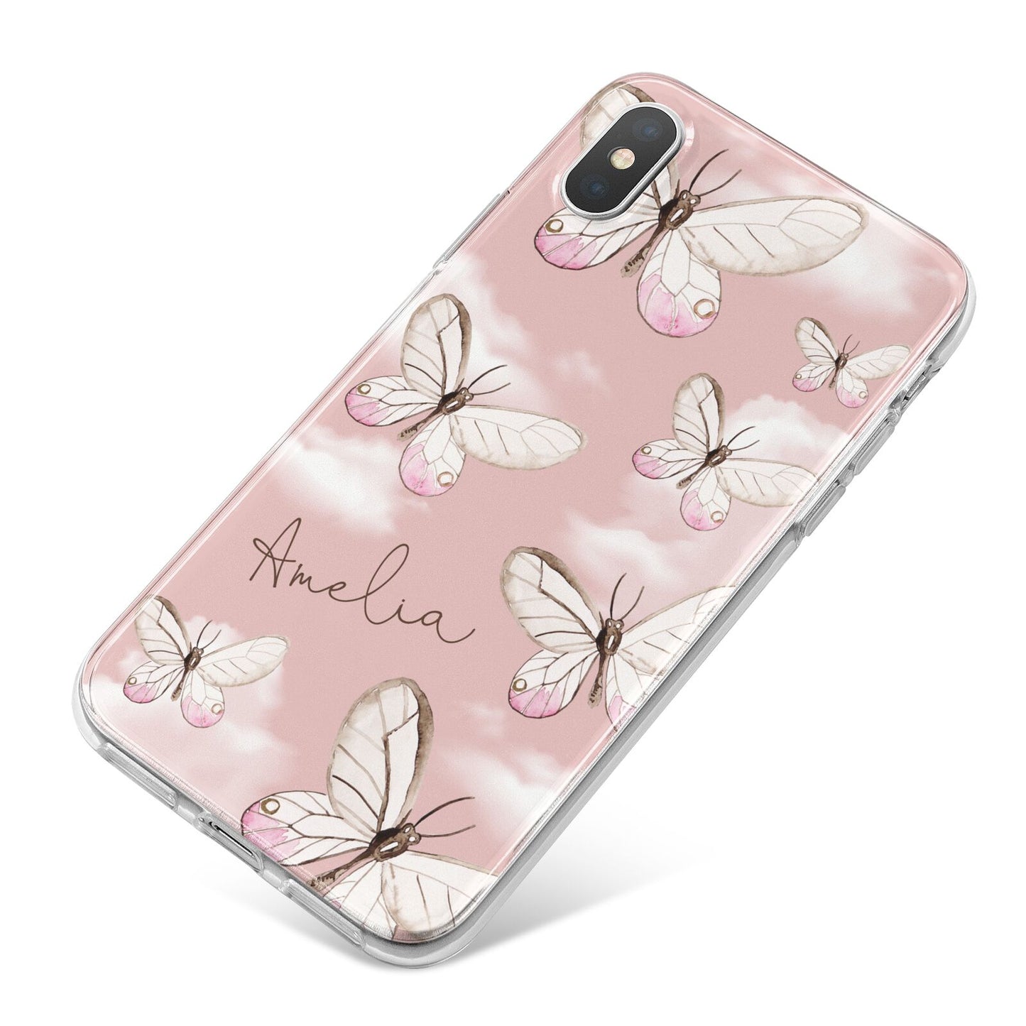 Pink Butterflies Personalised iPhone X Bumper Case on Silver iPhone