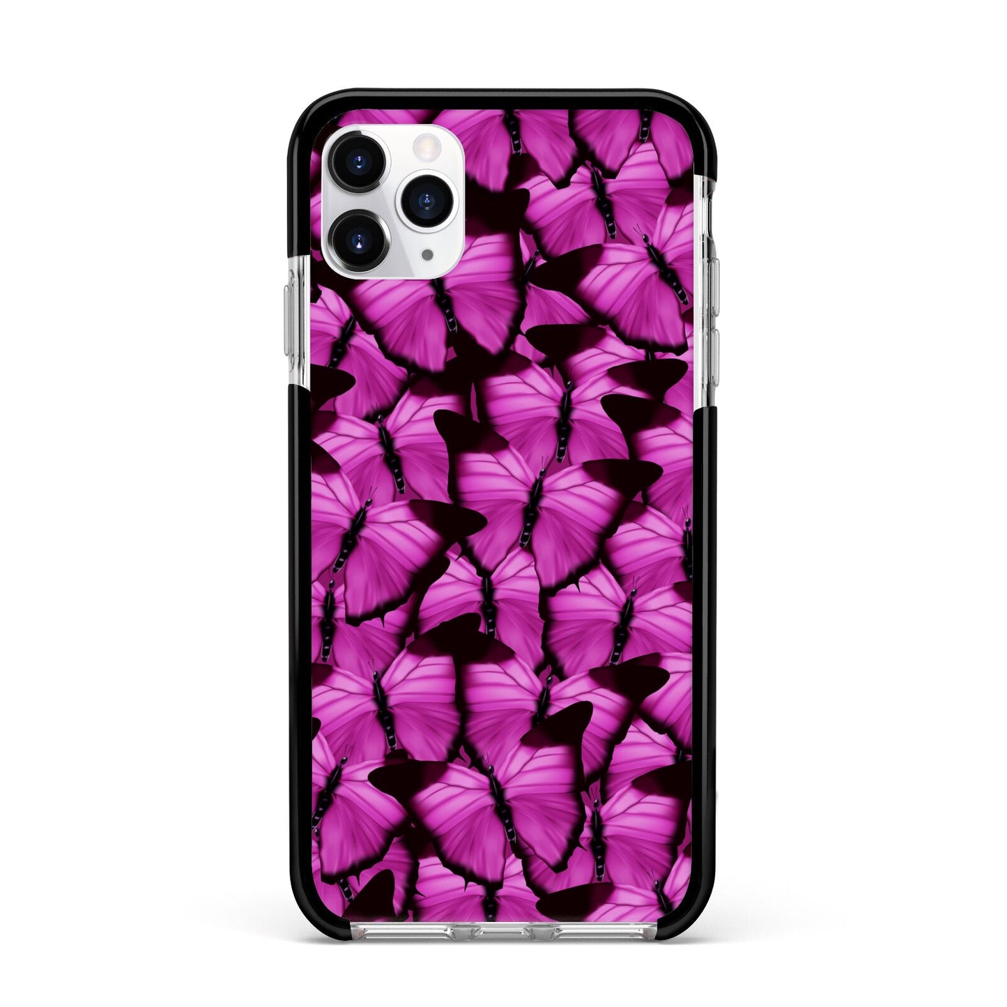 Pink Butterfly Apple iPhone 11 Pro Max in Silver with Black Impact Case