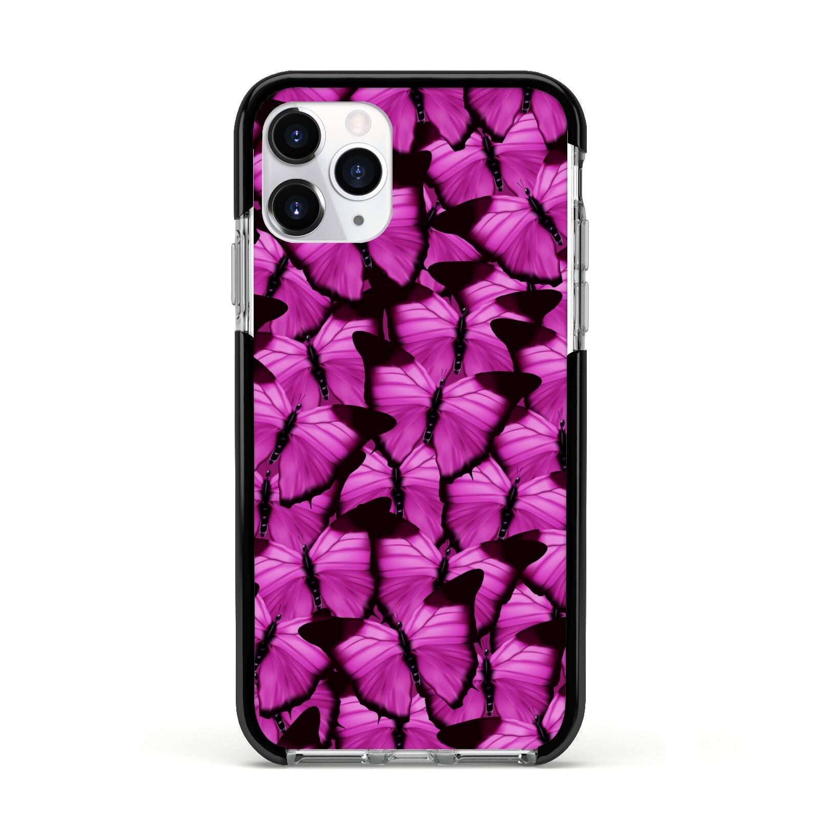 Pink Butterfly Apple iPhone 11 Pro in Silver with Black Impact Case