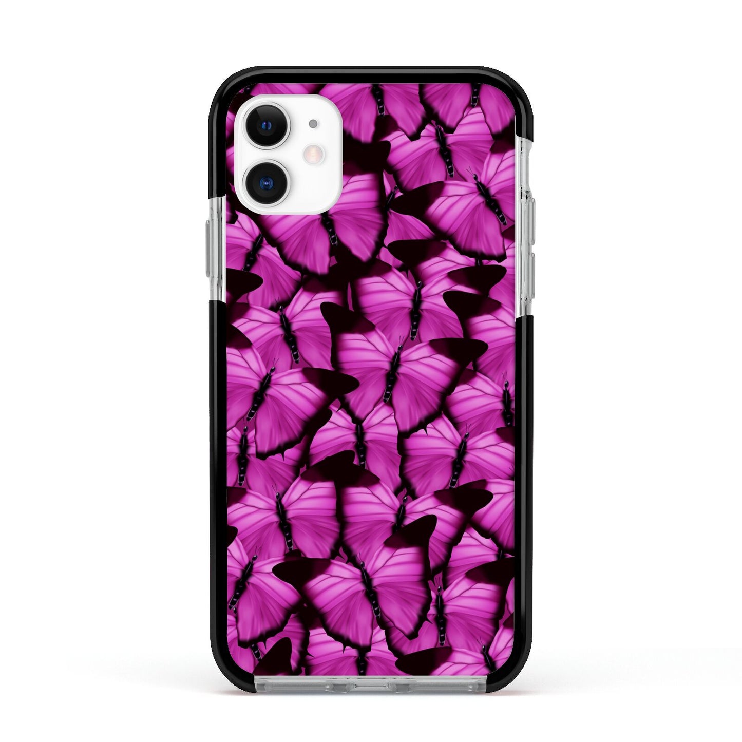 Pink Butterfly Apple iPhone 11 in White with Black Impact Case